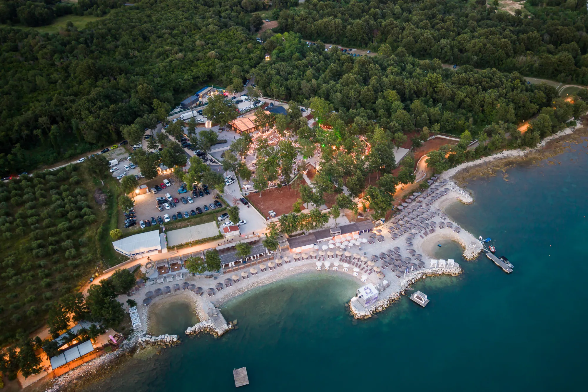 Aerial view of Bijela uvala bay in Funtana, Istria